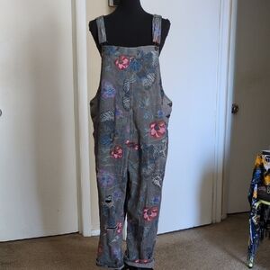 Floral Print Women's Oversized Denim Overalls